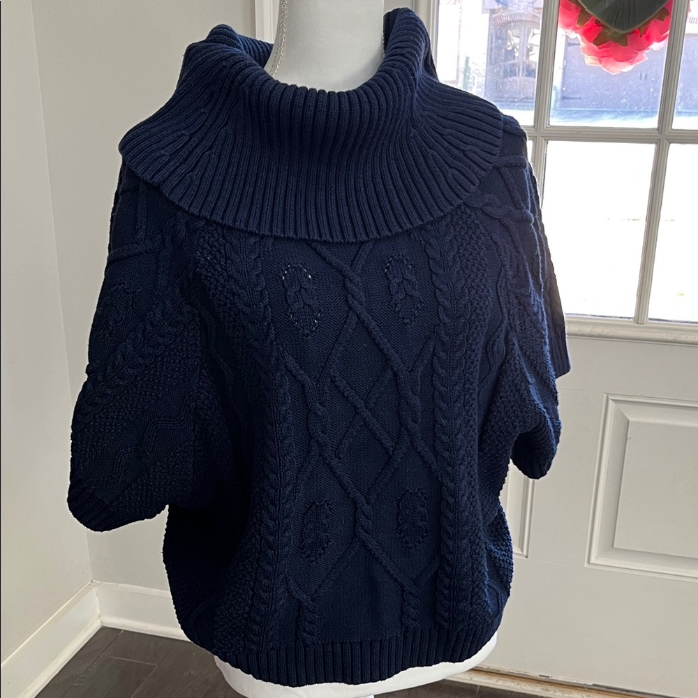 Navy Cable Knit Turtleneck Sweater